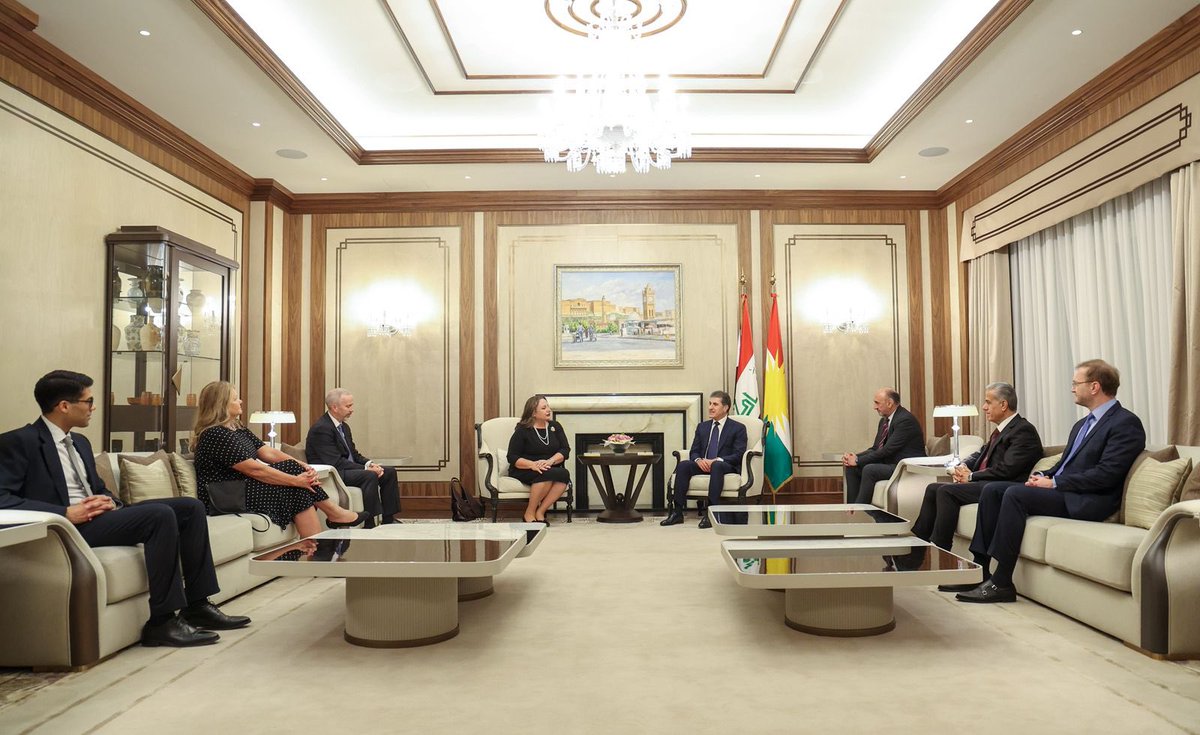 KRP Media (@mediakrp) on Twitter photo President Nechirvan Barzani welcomed new <a href="/USCGERBIL/">U.S. Consulate General Erbil</a> Consul General Gwendolyn Green and expressed gratitude to outgoing Consul General Steven Bitner for his contributions, reaffirming the Kurdistan Region’s commitment to strengthening relations and cooperation with the US. President Nechirvan Barzani welcomed new <a href="/USCGERBIL/">U.S. Consulate General Erbil</a> Consul General Gwendolyn Green and expressed gratitude to outgoing Consul General Steven Bitner for his contributions, reaffirming the Kurdistan Region’s commitment to strengthening relations and cooperation with the US.