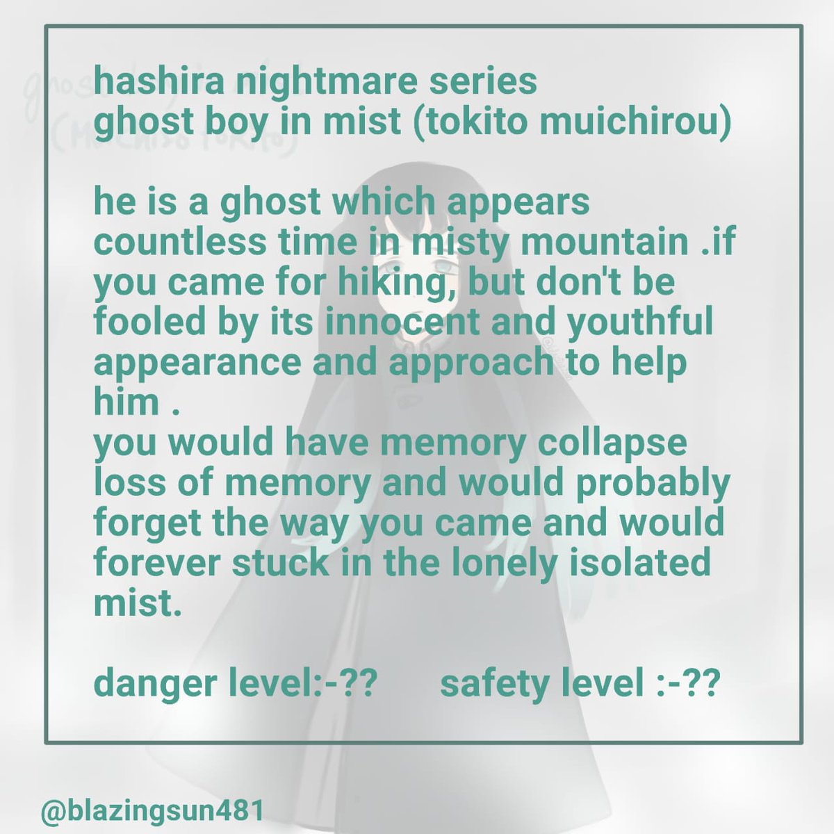 Blazing481Sun's tweet photo. Hashira nightmare series part -4
Ghost boy in mist (muichirou tokito)
.
#MuichiroTokito #muichirou #hashiranightmareseries #arttwt #knytwt #misthashira https://t.co/e6iUcTIFob