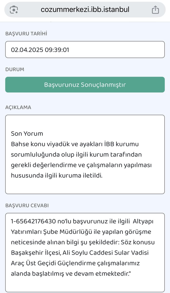 ⁦<a href="/maykinsaat/">Mayk İnşaat</a>⁩ Başakşehir Sular vadisi üzerinden geçen Ali soylu caddesi viyadük durumu.İBB ‘ye bildirmeme rağmen henüz bir çalışma yok.3 ay’ı geçti.Bana bildirilen mesajda mevcut.
