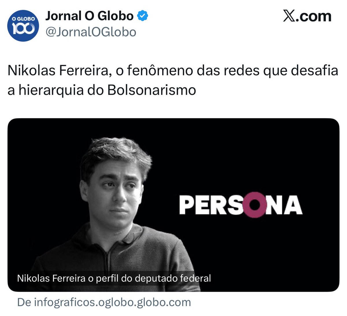 Atuou em motim na Câmara por anistia para impedir STF de julgar golpistas.

Participou de protesto para deixar golpista impune e descredibilizar a Justiça.

Mentiu sobre o PIX para impedir o governo de fiscalizar o crime.

Para o Globo, um fenômeno - para o Brasil, um inimigo.