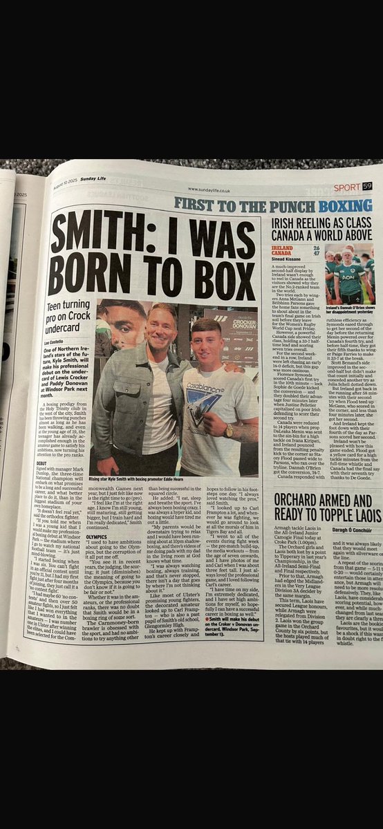 Kyle Smith (@kyle_smith131) on Twitter photo Massive thanks to <a href="/LeeCostelloGAA/">Lee Costello</a> and the <a href="/BelTel/">Belfast Telegraph</a> <a href="/SundayLifeSport/">Sunday Life Sport</a> for the write up today 🙏🏻🙏🏻 #watchthisspace #boxer <a href="/MARKHDUNLOP/">Mark H Dunlop</a> <a href="/EddieHearn/">Eddie Hearn</a> <a href="/MatchroomBoxing/">Matchroom Boxing</a> <a href="/HTBC_Belfast/">Holy Trinity ABC</a> 🥊🥊 Massive thanks to <a href="/LeeCostelloGAA/">Lee Costello</a> and the <a href="/BelTel/">Belfast Telegraph</a> <a href="/SundayLifeSport/">Sunday Life Sport</a> for the write up today 🙏🏻🙏🏻 #watchthisspace #boxer <a href="/MARKHDUNLOP/">Mark H Dunlop</a> <a href="/EddieHearn/">Eddie Hearn</a> <a href="/MatchroomBoxing/">Matchroom Boxing</a> <a href="/HTBC_Belfast/">Holy Trinity ABC</a> 🥊🥊