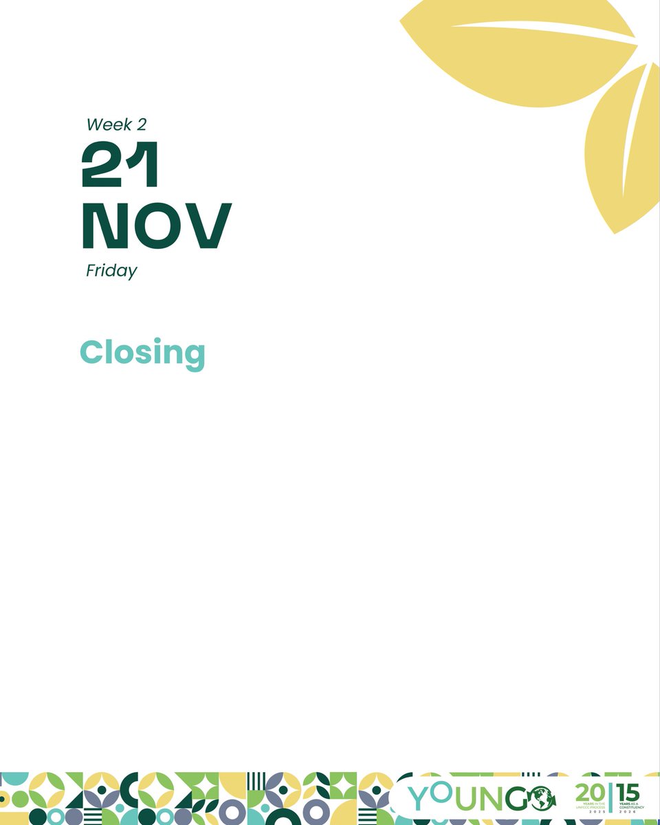 youngo_unfccc's tweet image. and make these days memorable, ensuring they lead to impactful decisions and meaningful outcomes. 

#RoadToCOP30 #COP30 #ClimateAction #Belém2025 #ClimateJustice #YouthForClimate #SustainableFuture #ClimateSolutions #ClimateNegotiations #GlobalYouth #ActOnClimate #YOUNGO