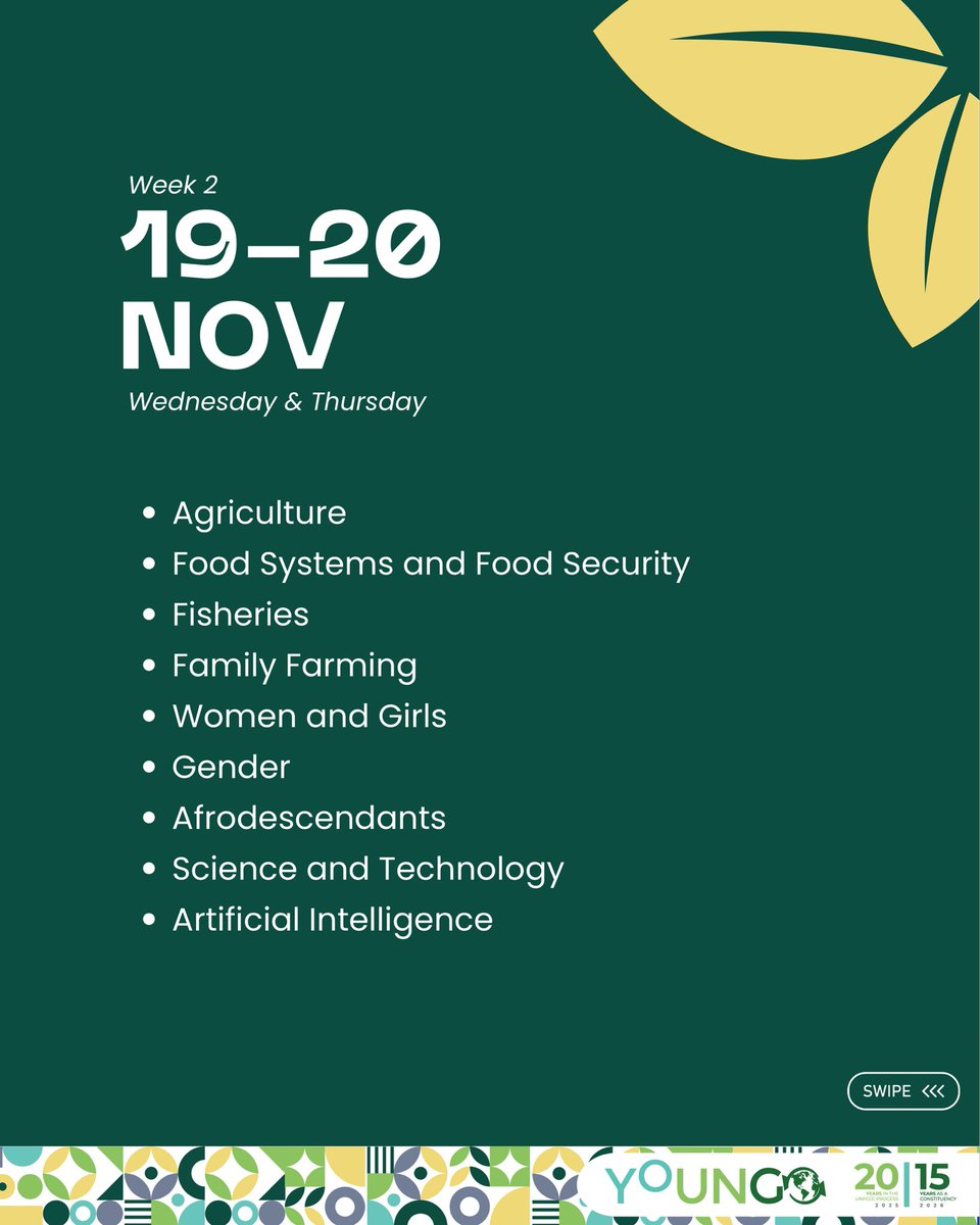 youngo_unfccc's tweet image. and make these days memorable, ensuring they lead to impactful decisions and meaningful outcomes. 

#RoadToCOP30 #COP30 #ClimateAction #Belém2025 #ClimateJustice #YouthForClimate #SustainableFuture #ClimateSolutions #ClimateNegotiations #GlobalYouth #ActOnClimate #YOUNGO