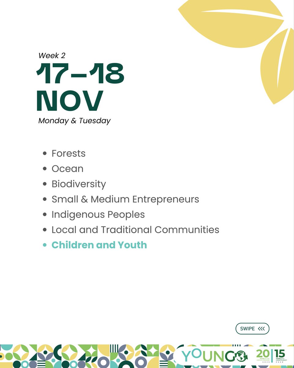 youngo_unfccc's tweet image. and make these days memorable, ensuring they lead to impactful decisions and meaningful outcomes. 

#RoadToCOP30 #COP30 #ClimateAction #Belém2025 #ClimateJustice #YouthForClimate #SustainableFuture #ClimateSolutions #ClimateNegotiations #GlobalYouth #ActOnClimate #YOUNGO