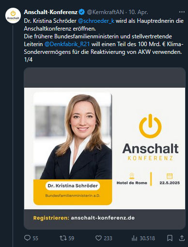 Walnusskipferl's tweet photo. @yonny_s Klar ist der Verein #nuklearia belanglos. 

Es gibt aber Lobbyistenklitschen, zum Beispiel #r21 von Kristina Schröder, die mit den Gestalten und ihrem Umfeld kuscheln. https://t.co/jxLiP1xMVF