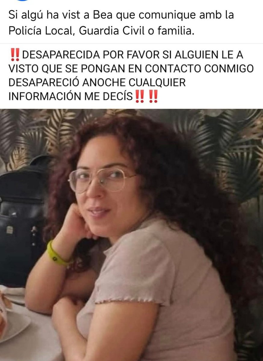 Drakul (@drakulvcf) on Twitter photo Bea desapareció en Oliva el viernes por la noche. Si alguien la ve, que por favor se comunique con la <a href="/guardiacivil/">Guardia Civil</a> Bea desapareció en Oliva el viernes por la noche. Si alguien la ve, que por favor se comunique con la <a href="/guardiacivil/">Guardia Civil</a>