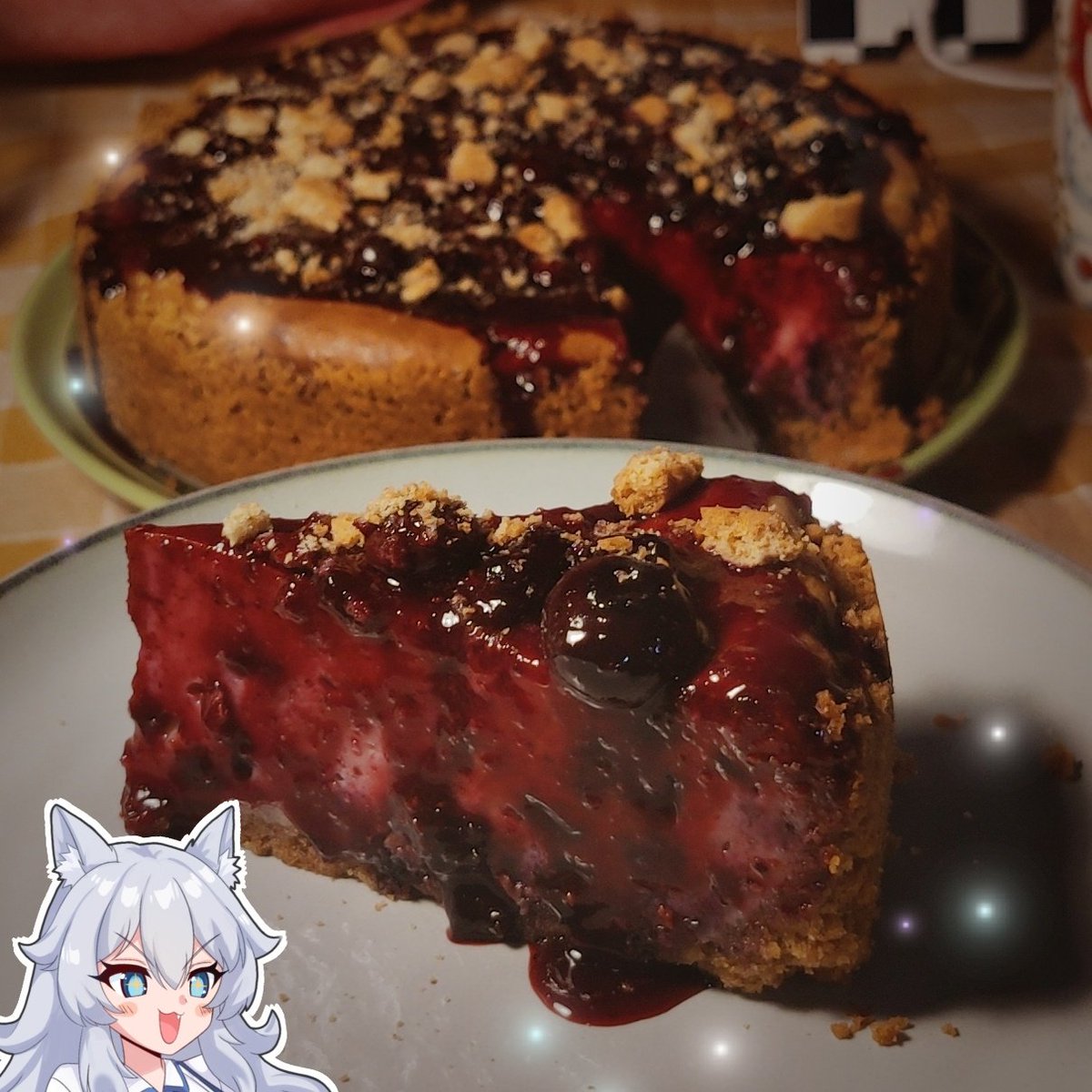 We made blueberry cheesecake! ✨

I've never done baked cheesecake before but I'm so happy with how it turned out~ 💙
