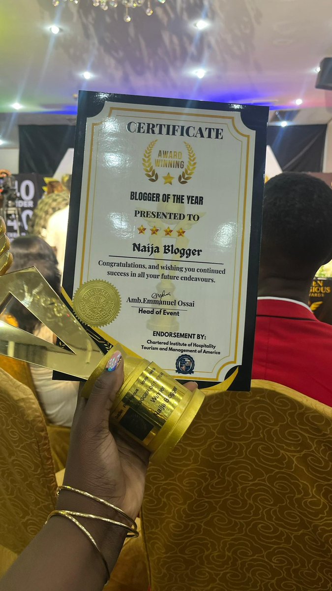 Naijablogger's tweet photo. Big congratulations to Naijablogger on winning the Blogger of the year 2025 awards at the 4th Edition of the Golden Prestigious Icons Award. 🏆. 

#Naijablogger #BloggerOfTheYear #NigerianBlogger. https://t.co/EsdIPoCK2s