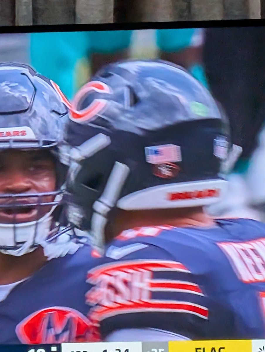 bluebutterflysm's tweet image. Not the best quality photo, but you can see the brown football decal with #McMichael and #76 on @ChicagoBears helmet.  TY for honoring my brother. 🙏#SteveMcMichael #SteveMongoMcMichael #MongoForever #MongoStrong #ChicagoBears #Chicago 🐻⬇️