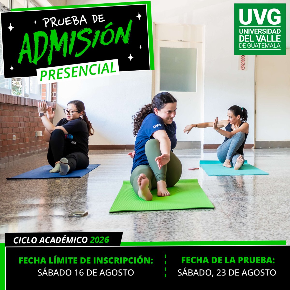 Universidad del Valle de Guatemala (@uvggt) on Twitter photo ¡Aplica a UVG! 🐲 
Inscríbete en nuestra prueba de admisión presencial de julio. 
💚 Fecha de la prueba: sábado,  23 de agosto.
Inscríbete en tinyurl.com/Prueba-PAA ¡Aplica a UVG! 🐲 
Inscríbete en nuestra prueba de admisión presencial de julio. 
💚 Fecha de la prueba: sábado,  23 de agosto.
Inscríbete en tinyurl.com/Prueba-PAA
