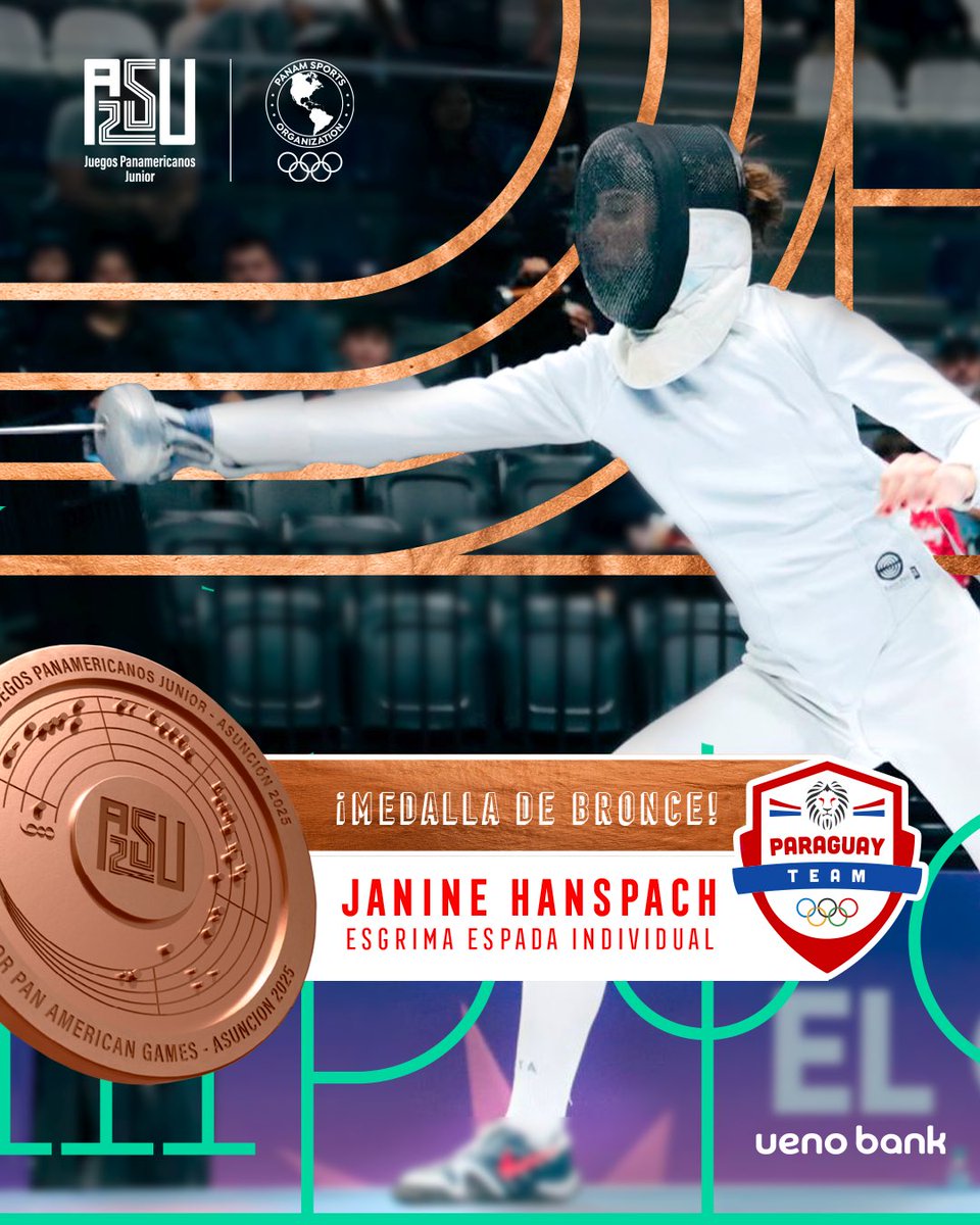 🤺 #Esgrima 🌟🙋🏻‍♀️ ¡Janine Hanspach, MEDALLA de BRONCE🥉en <a href="/asu2025Oficial/">ASU2025</a>🇵🇾 en Espada Femenina! 🤩

💪🏻 #ParaguayPuede #VamosParaguay #TeamParaguay
