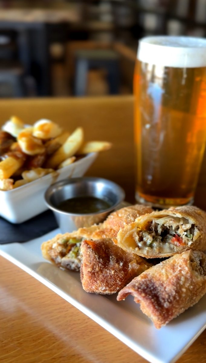 We have Daily Lunch Specials! Join us for MONDAY Munchies 🍻 Two Green Chile Carnitas Eggrolls, a mini traditional Poutine (fries, house-made gravy &amp; cheese curds) &amp; a 16oz pour of an OEB craft Beer- $12 between 11am and 2pm! #oldellsworthbrewing #oebc #scratchkitchen #foodie