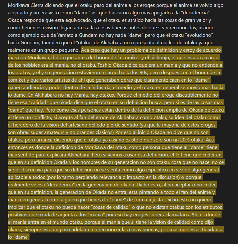 Dejo aca 3 capturas de la entrevista y al final una captura de mis notas sobre algo que se me hizo interesante comentar y algo que marca una diferencia que sigue existiendo hoy en dia entre esta pelea de mas de 45 años entre "Otakus" y "Manias"