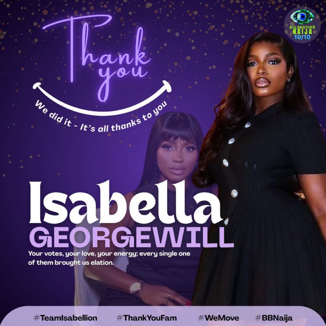 bammybae_'s tweet photo. Team Isabella, you did it! 🎉

The reward for hard work is… even more work. 💪
A new week is here, pls keep voting, keep supporting!

📢 Please repost and spread the word to all Isabella supporters.

#BBNaija #BBNaija10 #BBNaijaS10 https://t.co/ukyxOK0zzk