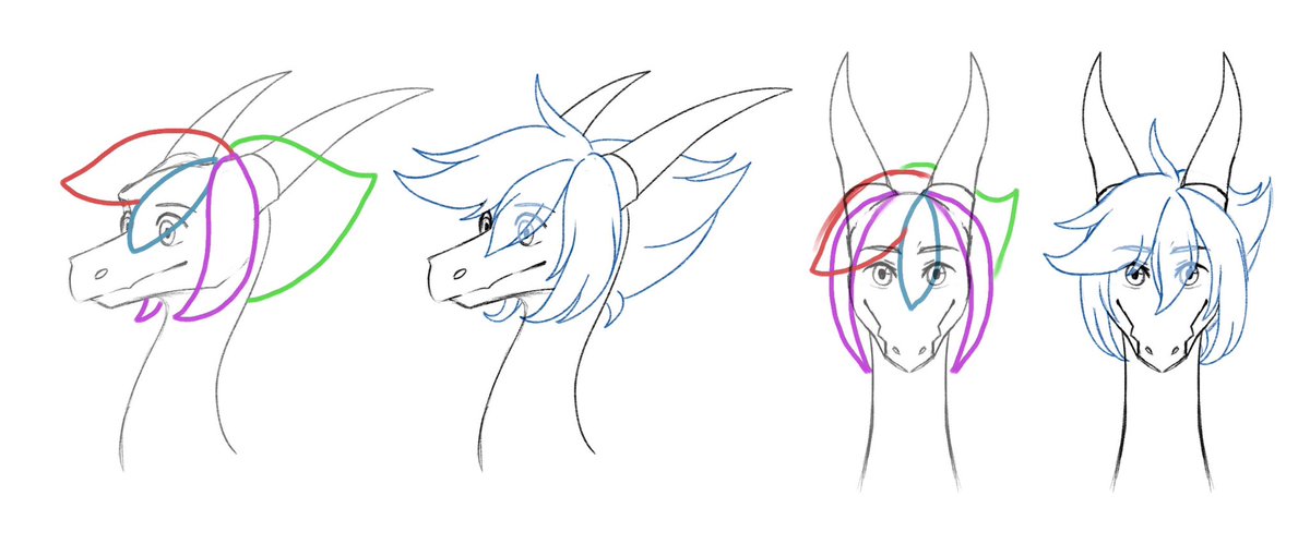 Figured I can post it here as well, drew this as an art tip for a friend - if you’re struggling with hair on characters, dividing it into “chunks” that you can define later could help