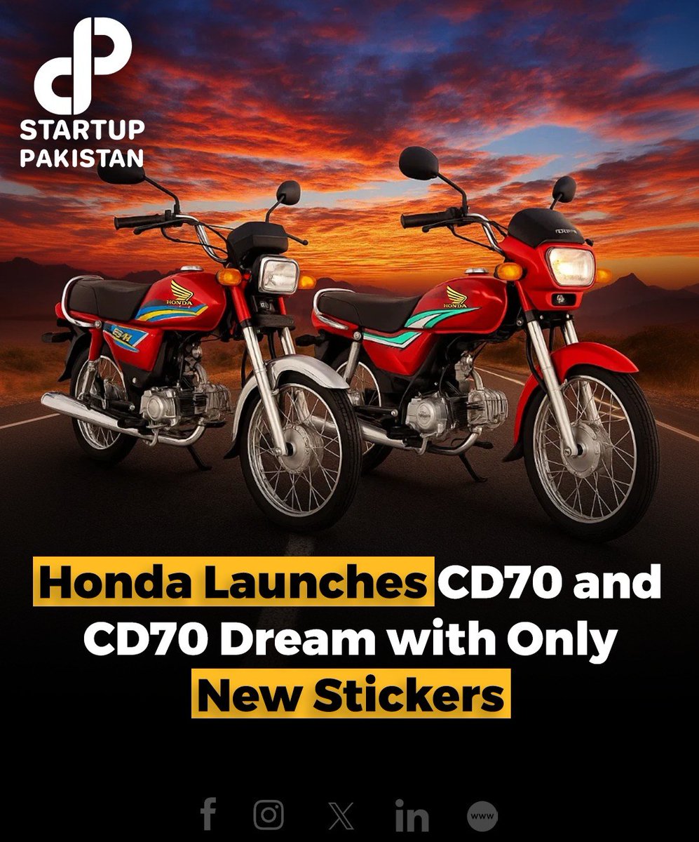 PakStartup's tweet photo. Atlas Honda has launched the 2025 editions of its popular CD70 and CD70 Dream motorcycles, but the changes remain purely cosmetic.
#AtlasHonda #CD70 #CD70Dream #Motorcycles2025 #PakistanBikes #AutoNews https://t.co/2RUf7AsyYW