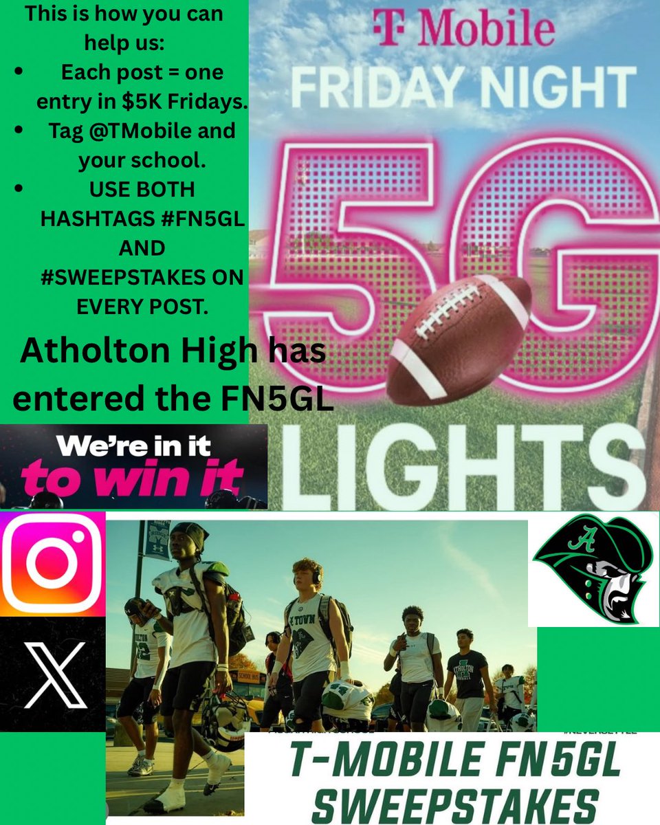 We’re in it to win it. We could be one of Friday nights $5000 winners. Repost!! <a href="/SamLukan/">Samuel Lukan🏈</a> <a href="/TMobile/">T-Mobile</a> <a href="/morton_sab85462/">Sabrina Morton</a> <a href="/1kahmed__/">Ahmed Osman 🌟</a> <a href="/CoachEWoodson/">Coach Woodson - Head Football Coach Atholton High</a> <a href="/Zay__08/">Isaiah Johnson</a> <a href="/Shane2Jazzy/">Shane Patterson</a> <a href="/atholtonsoccer/">Atholton Boys Soccer</a> @ahs_football25 <a href="/AtholtonBand/">Atholton Band</a> <a href="/tylerbellQB/">Tyler Bell</a>