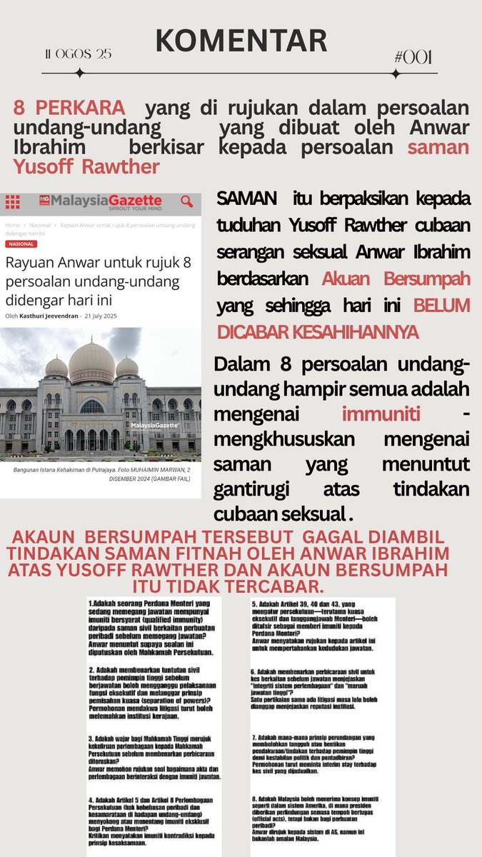 anuar mohd nor (@anuarmohdnor) on Twitter photo Saya akan mula membongkar apa yang selama ada saya simpan.
Mula dengan
๐ด ๐ฝ๐ฒ๐ฟ๐ธ๐ฎ๐ฟ๐ฎ ๐ฝ๐ฒ๐ฟ๐๐ผ๐ฎ๐น๐ฎ๐ป ๐๐ป๐ฑ๐ฎ๐ป๐ด-๐๐ป๐ฑ๐ฎ๐ป๐ด yang di rujuk oleh Anwar Ibrahim.
Dalam persoalan undang-undang itu ia merujuk kepada ๐ฆ๐๐ ๐๐ก ๐ฌ๐จ๐ฆ๐ข๐๐ ๐ฅ๐๐ช๐ง๐๐๐ฅ ๐๐๐ก Saya akan mula membongkar apa yang selama ada saya simpan.
Mula dengan
๐ด ๐ฝ๐ฒ๐ฟ๐ธ๐ฎ๐ฟ๐ฎ ๐ฝ๐ฒ๐ฟ๐๐ผ๐ฎ๐น๐ฎ๐ป ๐๐ป๐ฑ๐ฎ๐ป๐ด-๐๐ป๐ฑ๐ฎ๐ป๐ด yang di rujuk oleh Anwar Ibrahim.
Dalam persoalan undang-undang itu ia merujuk kepada ๐ฆ๐๐ ๐๐ก ๐ฌ๐จ๐ฆ๐ข๐๐ ๐ฅ๐๐ช๐ง๐๐๐ฅ ๐๐๐ก