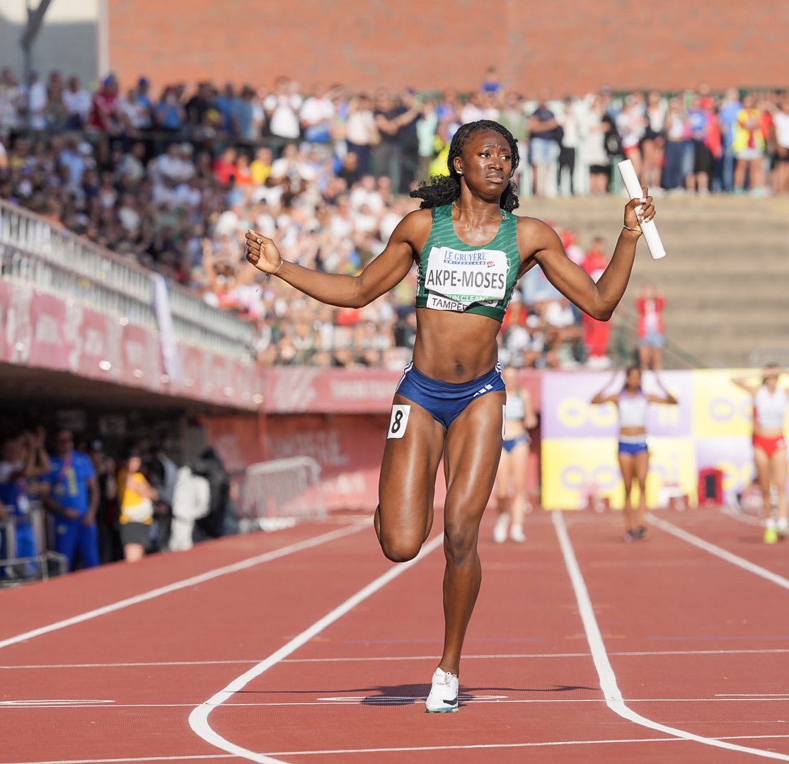 irishathletics's tweet photo. These girls! ☘️

Its 8th in the final of the Women’s 4x100m Relay for Fatima Amusan (Leevale AC), Molly Daly (Kilkenny City Harriers), Leila Colfer (St. Laurence O’Toole AC) and Precious Akpe-Moses (Blackrock AC) 👏

⏱️ 45.17

📸 Eric Bellamy

#IrishAthletics #Tampere2025 #U20Champs