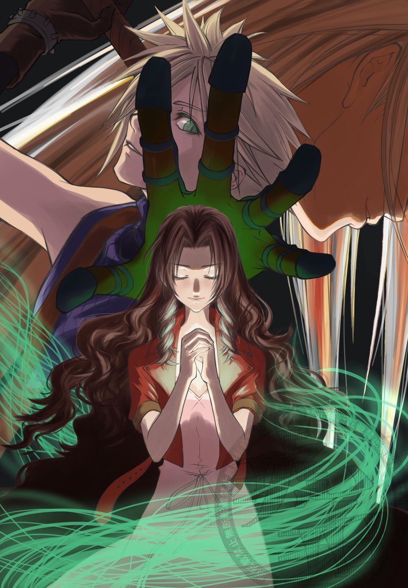 #FinalFantasyVII 
#エアリス 
#クラウド　
#セフィロス

2か月以上かかったけど、ようやく完成させました。
もっともっと描き込みたかったけど、疲れてしまった...
課題がたくさんのイラストになりました。

作業時間：22時間36分

タイムラプスもあとで投稿します。