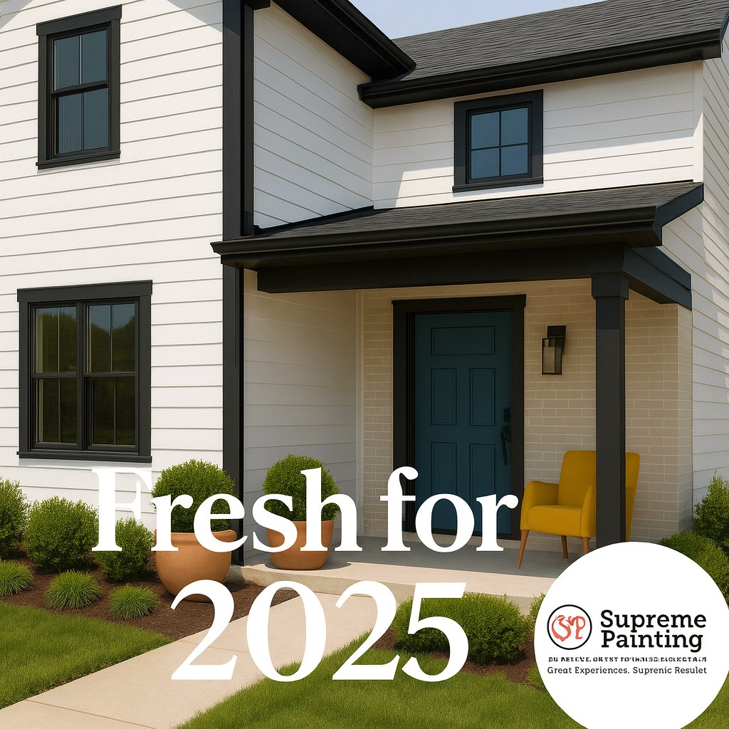SupremePainting's tweet photo. DFW exteriors in 2025? It’s all about warm earth tones, deep grays, slate blues, and bold olive greens. Neutrals for lasting curb appeal, but don’t be afraid to pop in some terracotta or mustard accents! Ready for a home refresh? Let us help 🌟 #DFW #ColorTrends #SupremeResults https://t.co/GALe8PsK1c
