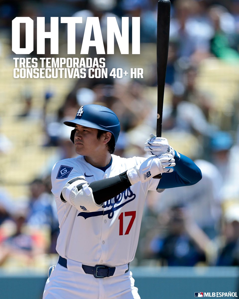 mlbespanol's tweet photo. 🚨 ¡Shohei Ohtani! 🚨 

Es el primer jugador con tres temporadas consecutivas de 40 jonrones o más desde que lo hiciera Nelson Cruz entre 2014-2016. https://t.co/afXejVGVSq
