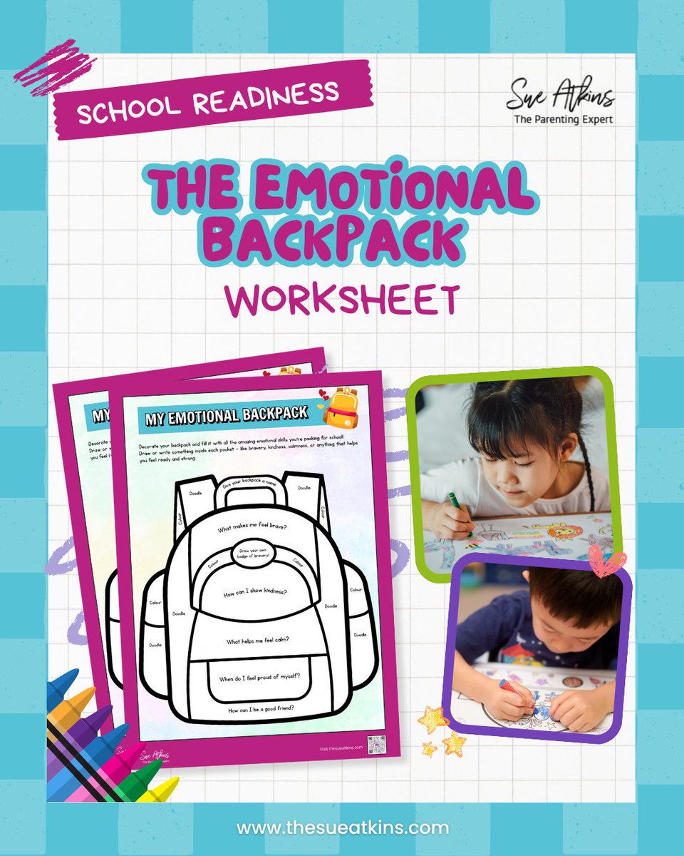 SueAtkins's tweet photo. Big feelings become easier to understand when children can see them. 🎨
The Printable Emotional Backpack Map lets children:
✅ Draw or colour the emotional tools they carry
✅ Build self-awareness and confidence
✅ Start conversations about kindness, bravery, and calm

Available inside the Emotional Backpack Starter Kit — a simple, printable toolkit to help children feel prepared and connected.

🎒 Download your kit today → https://t.co/9YYxs5uBXh

#EmotionalAwareness #ConfidentKids #BackToSchoolSupport #SueAtkins #PrintableActivities #MindfulKids #EmotionalBackpack