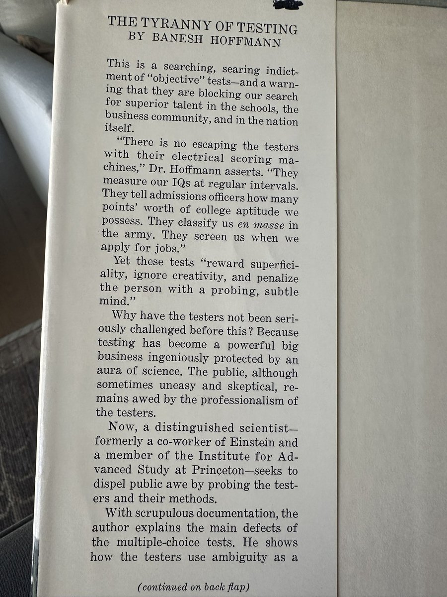 This was written in 1962. 

Are we better or worse now as a result of the testing industry? @texas2036 <a href="/Commit2Dallas/">Commit Partnership</a> 

The proposed elimination of the STAAR is a ruse by <a href="/TeamBettencourt/">Team Bettencourt</a>. 

The fiscal note reveals plans for more lucrative contracts to testing vendors (likely
