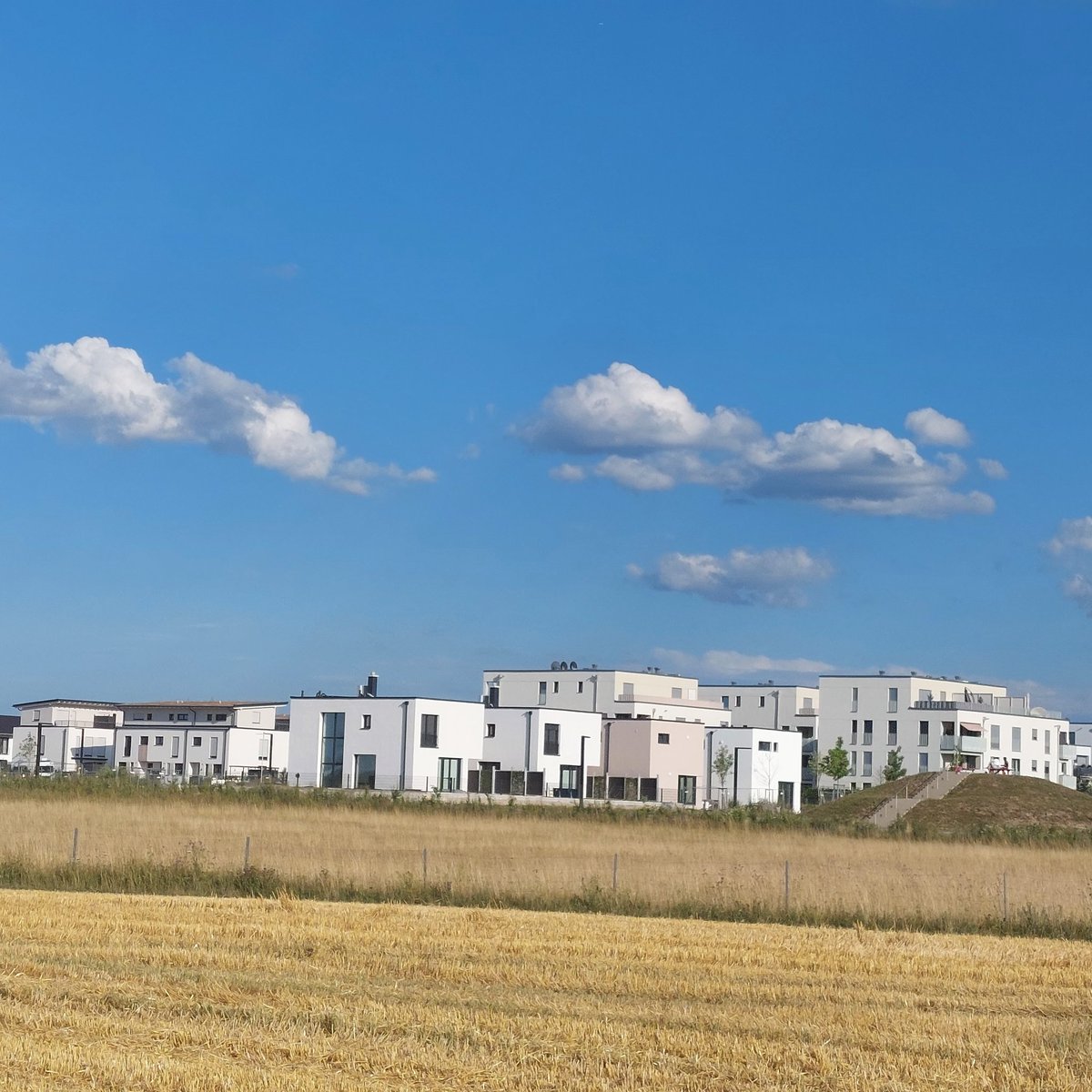 Wiesen, Pflanzen und Tiere weg.
Häuser und Menschen da.
München Umland