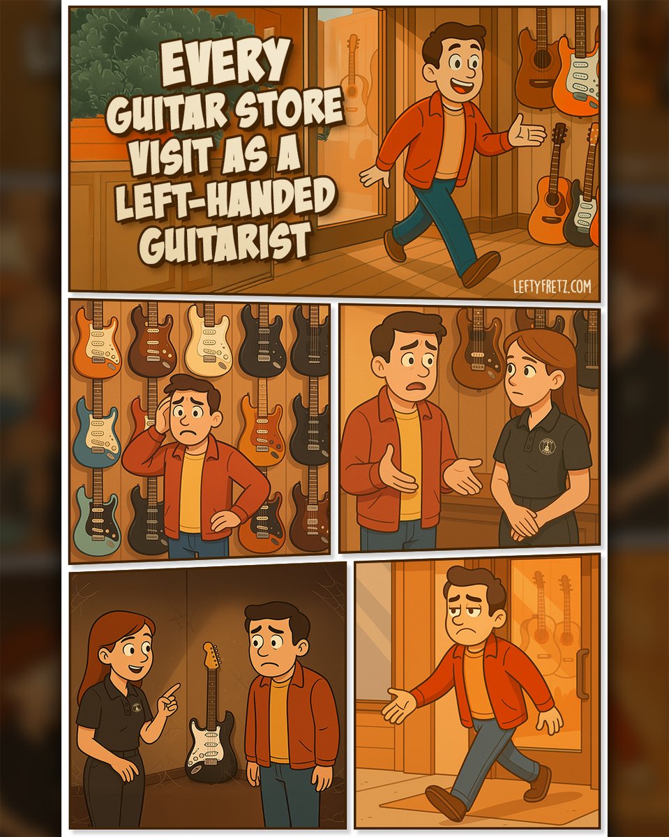 Lefties… tell me this hasn’t happened to you 😅🎸 Drop your worst guitar store story below 👇 Then head over to leftyfretz.com/lefty-guitar-s… for my guide to surviving a guitar store visit as a lefty guitarist!