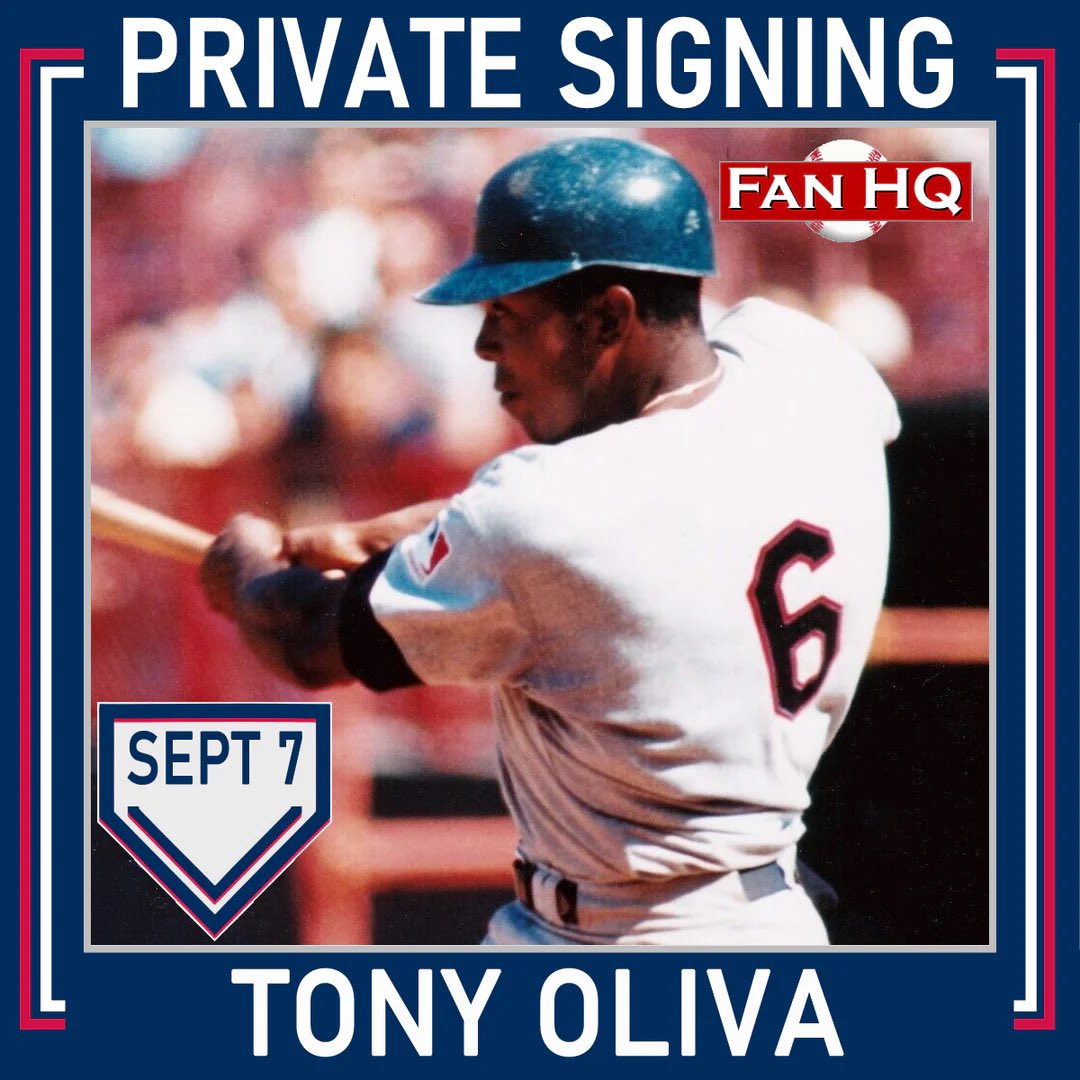 Fan HQ (@fanhq) on Twitter photo JUST ANNOUNCED! We’ve lined up a private signing with Hall Of Famer, TONY OLIVA! Drop off/mail in your own item or pre-order one of ours. Details at fanhqstore.com/collections/to… JUST ANNOUNCED! We’ve lined up a private signing with Hall Of Famer, TONY OLIVA! Drop off/mail in your own item or pre-order one of ours. Details at fanhqstore.com/collections/to…