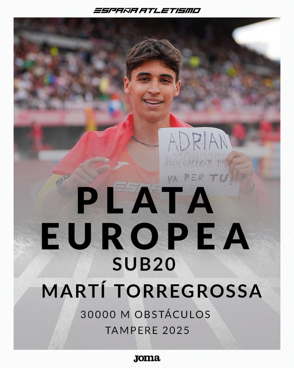 atletismoRFEA's tweet photo. Doblete de plata y bronce en 3000 m obstáculos

𝐒𝐔𝐁𝐂𝐀𝐌𝐏𝐄𝐎́𝐍 𝐃𝐄 𝐄𝐔𝐑𝐎𝐏𝐀 ‼️
Martí Torregrosa ⏱️ 8:45.20 MP
(8º de todos los tiempos)

𝐁𝐑𝐎𝐍𝐂𝐄 𝐄𝐔𝐑𝐎𝐏𝐄𝐎‼️
Andrés Lara ⏱️ 8:45.53 MP
(9º de todos los tiempos)

5º Bakr El Arsi ⏱️ 8:49.47 MP

#EspañaAtletismo iguala su récord histórico de medallas con 1⃣1⃣

#Tampere2025  #PasiónPorCompetir

📺 @rtveplay @teledeporte
📊 https://t.co/sFd2rQVCaI
📸 https://t.co/dRnMWyx2Yo