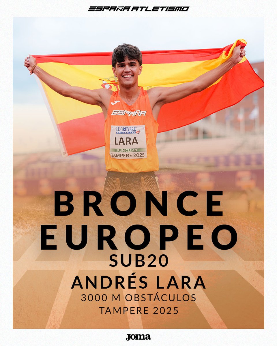 atletismoRFEA's tweet photo. Doblete de plata y bronce en 3000 m obstáculos

𝐒𝐔𝐁𝐂𝐀𝐌𝐏𝐄𝐎́𝐍 𝐃𝐄 𝐄𝐔𝐑𝐎𝐏𝐀 ‼️
Martí Torregrosa ⏱️ 8:45.20 MP
(8º de todos los tiempos)

𝐁𝐑𝐎𝐍𝐂𝐄 𝐄𝐔𝐑𝐎𝐏𝐄𝐎‼️
Andrés Lara ⏱️ 8:45.53 MP
(9º de todos los tiempos)

5º Bakr El Arsi ⏱️ 8:49.47 MP

#EspañaAtletismo iguala su récord histórico de medallas con 1⃣1⃣

#Tampere2025  #PasiónPorCompetir

📺 @rtveplay @teledeporte
📊 https://t.co/sFd2rQVCaI
📸 https://t.co/dRnMWyx2Yo