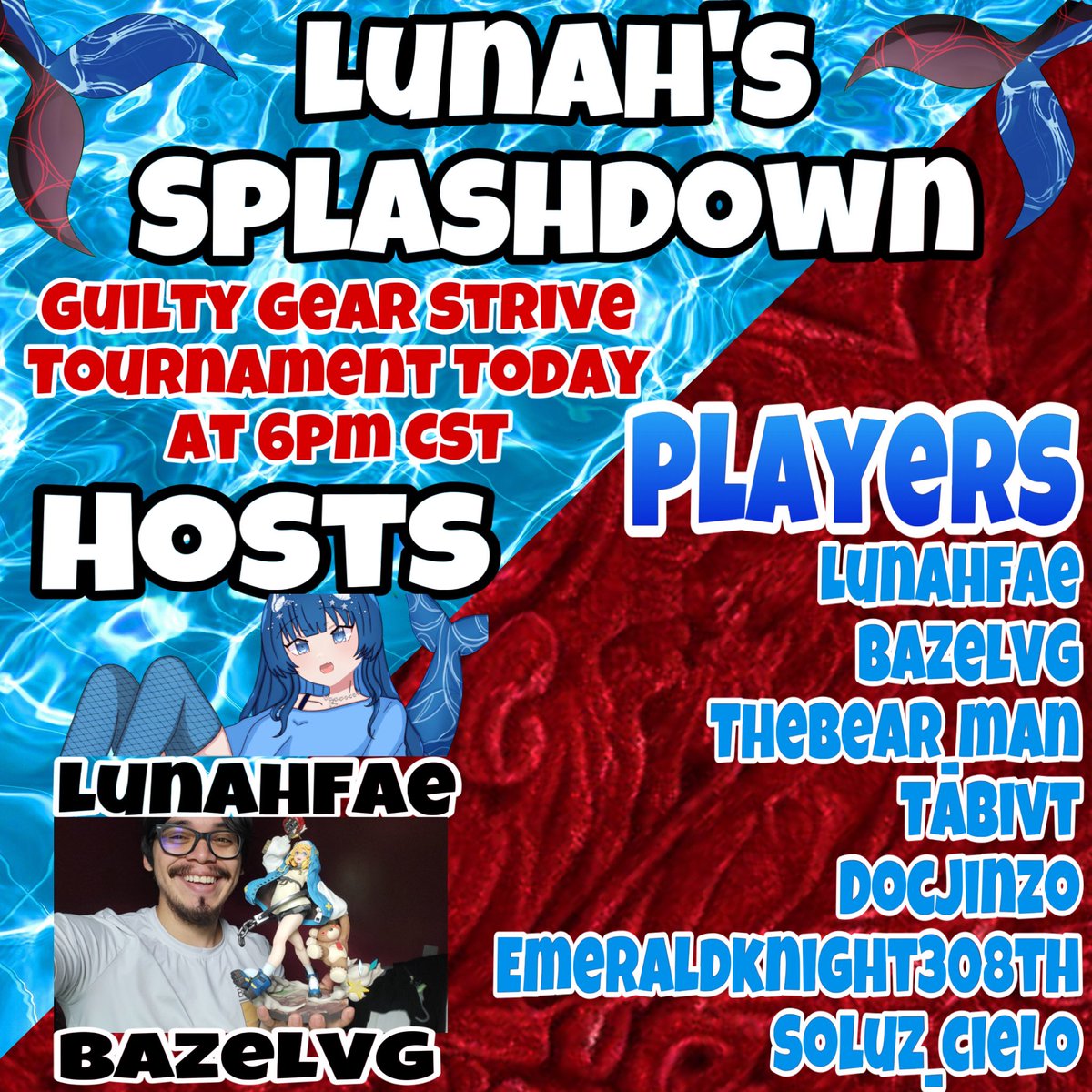 LunahFae's tweet photo. Guilty Gear Strive Tournament TODAY 
At 6pm cst on Twitch 

https://t.co/DpEEy2EOj7 

Players are competing for a $20 steam gift card! 

Playing to the death! Hope to see you there! 🩵❤️

#guiltygearstrive #vtuber #streamer https://t.co/i7682coJDz