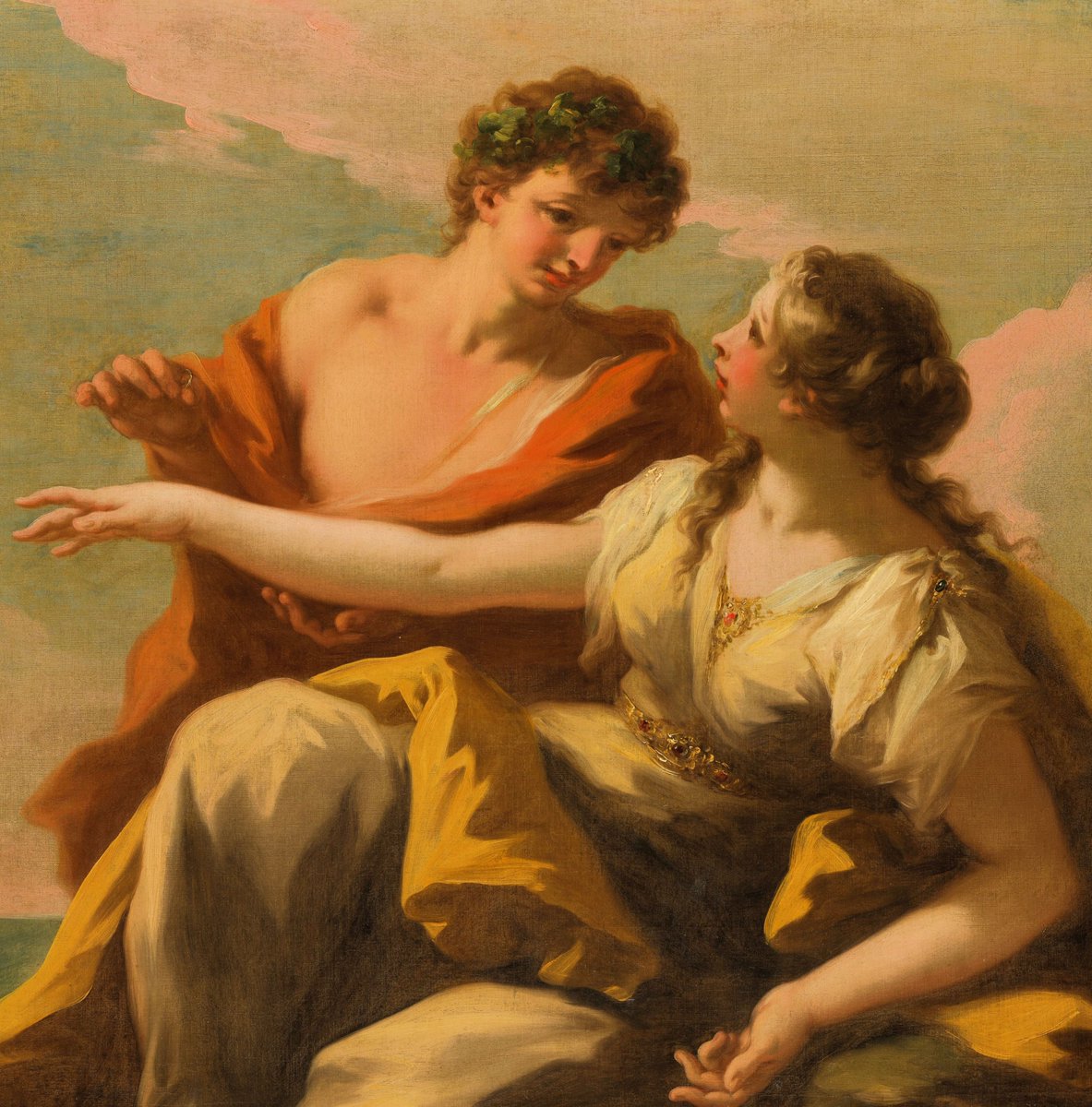 "Bacchus and Ariadne" (1720) 
By Giovanni Antonio Pellegrini.🖌️🌹
Italian Painter. (1675-1741)