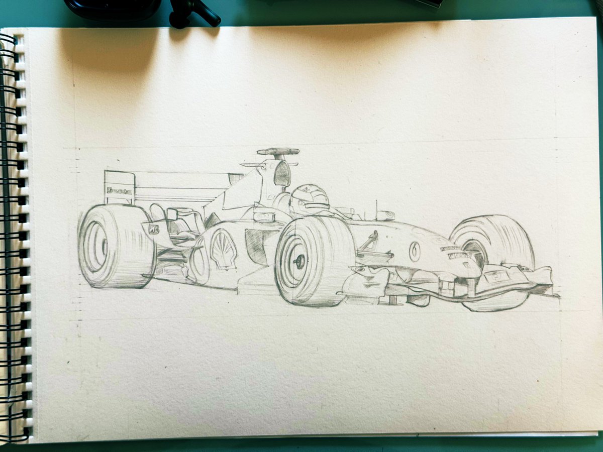 Ahuri's tweet photo. Drawing a present for my nephew’s third birthday. Plan to paint it once inked! 
#drawing #art #pen #f1 #f2004 #ferrari #schumacher #paper #drawingart #painting #cansonpaper #canson #rotring https://t.co/QIHHpI1jx4