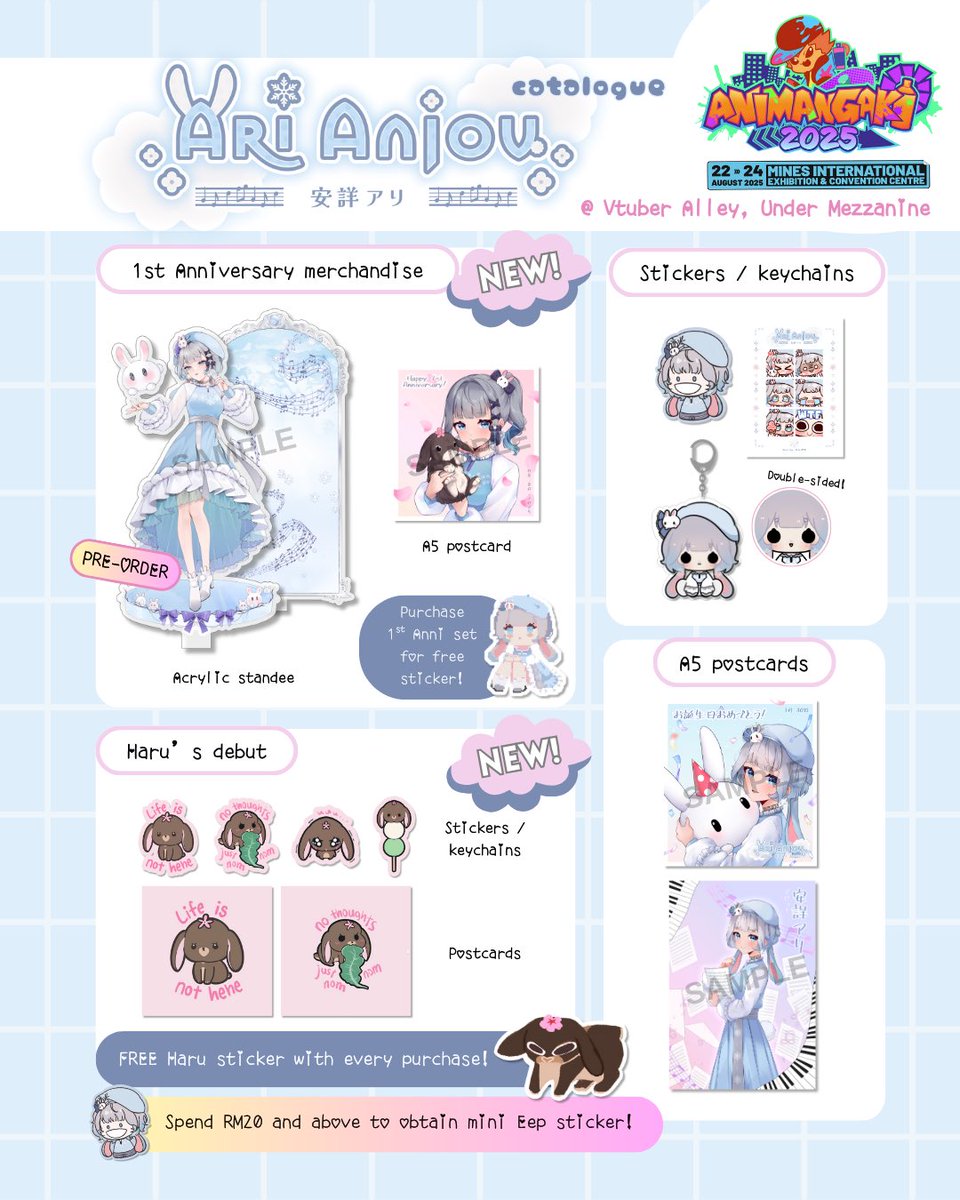 ❅ ari anjou ❅ 💊 jigoku cover OUT NOW 💊 (@_ari030_) on Twitter photo 🐰【Catalogue @ AMG 2025】🐰
The lineup features works by <a href="/tuffi_chan_/">tuffi 🌱</a>, <a href="/shelter_qwq/">🌿𝕤𝕙𝕖𝕝𝕥𝕖𝕣 ૮꒰ ˶• ༝ •˶꒱ა 🌸 | comms open</a>, <a href="/gwostichan/">Gwosti 🤍</a>, <a href="/engawa110/">えんがわ🍣skeb open!</a>, <a href="/islandbunny030/">𝗮𝗿𝗶 🐰 the island bunny 🏝️</a>, as well as freebies by <a href="/lala_leise/">LaLa🌿✾VGen Pixel Art Comms✾</a> and craftablehomo.
This will be the first time I'm bringing the full lineup of merch. I'll do my best; see you! 🤍 🐰【Catalogue @ AMG 2025】🐰
The lineup features works by <a href="/tuffi_chan_/">tuffi 🌱</a>, <a href="/shelter_qwq/">🌿𝕤𝕙𝕖𝕝𝕥𝕖𝕣 ૮꒰ ˶• ༝ •˶꒱ა 🌸 | comms open</a>, <a href="/gwostichan/">Gwosti 🤍</a>, <a href="/engawa110/">えんがわ🍣skeb open!</a>, <a href="/islandbunny030/">𝗮𝗿𝗶 🐰 the island bunny 🏝️</a>, as well as freebies by <a href="/lala_leise/">LaLa🌿✾VGen Pixel Art Comms✾</a> and craftablehomo.
This will be the first time I'm bringing the full lineup of merch. I'll do my best; see you! 🤍