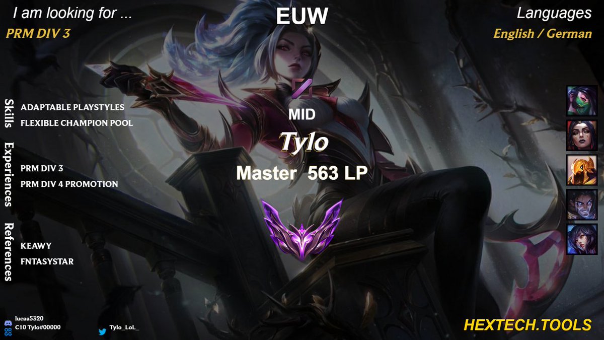 LFT MID

After taking a little break from competitive  i want to compete again

Mainly looking for PRM Div 3 but open to good offers

contact me on discord: lucaa5320

Retweets &amp; Likes appreciated