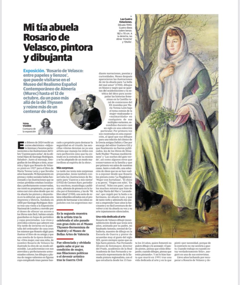 toyaviudes's tweet photo. Gracias a @laverdad_es y a @manuelmadrid_lv por esta preciosa doble página dedicada a mi tía abuela ROSARIO DE VELASCO y a su exposición en el @MuseoMurec de Almería. https://t.co/MIVosllfOX