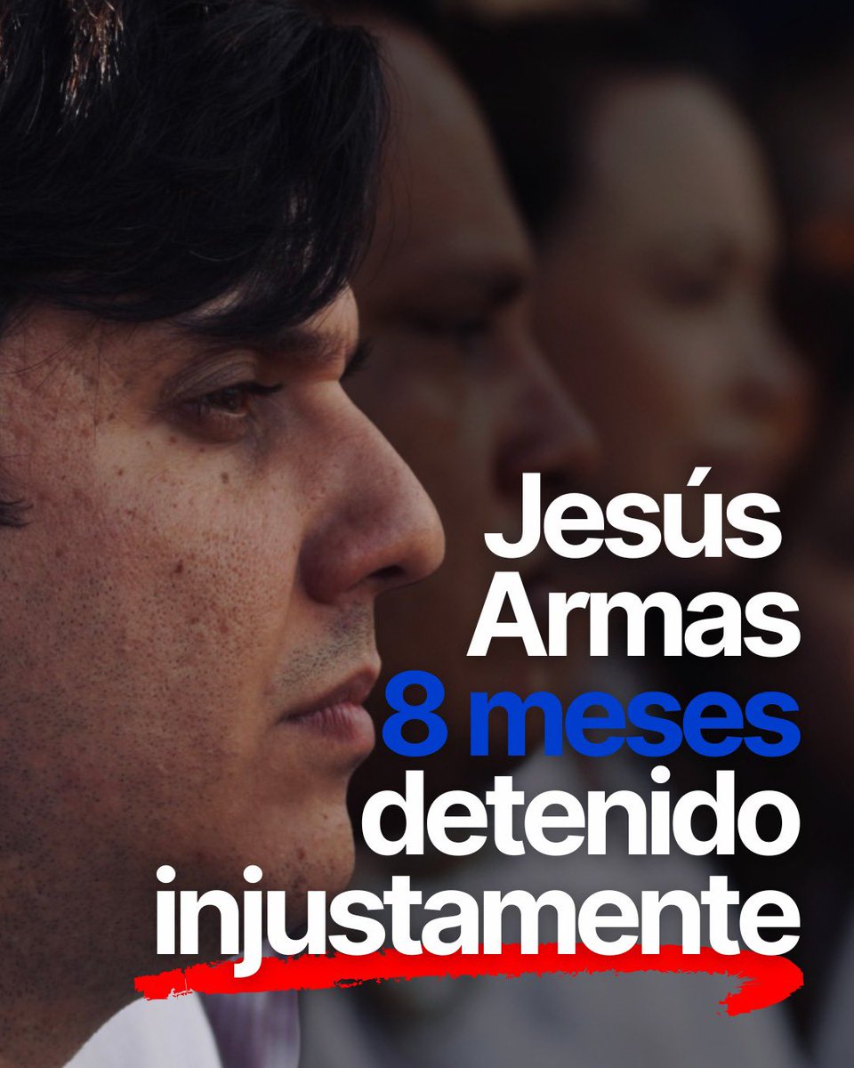 SairamRivas's tweet photo. Han pasado 8 meses desde que se lo llevaron.
8 meses de injusta detención.
8 meses aislado.
8 meses lejos de su gente.
8 meses sin servir a la ciudad que tanto ama.

Jesús no está preso por cometer algún delito… está preso por hacer lo correcto.
Por ser consecuente con sus ideas. 
Por escuchar. Por ayudar. Por soñar con una Caracas mejor.

Su ausencia duele todos los días, pero también nos recuerda por qué lo necesitamos libre.
Hasta que vuelva… aquí falta Jesús. 🕊️

#LiberenAJesúsArmas #PresosPolíticos #Venezuela #DDHH