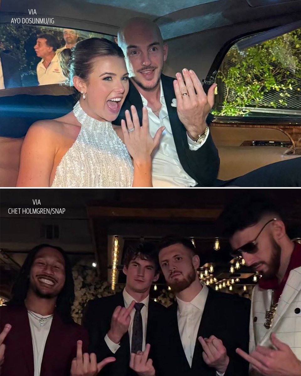 YahooSports's tweet photo. Alex Caruso got married this weekend with his Thunder teammates in attendance 💍

(via @AyoDos_11, @ChetHolmgren) https://t.co/FWllfXIXg5