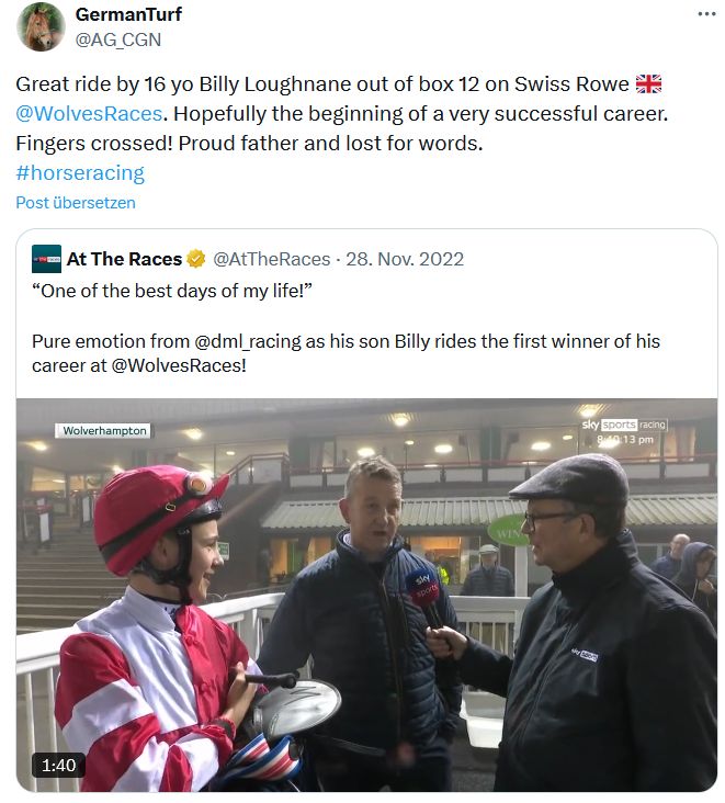 It's been less than three years since I wrote this tweet. Today, 🇬🇧<a href="/loughnane_billy/">Billy Loughnane</a> wins his first Group 1 race. Perhaps a good omen, since Frankie Dettori won his first G1 race in 1991, also in Germany. Fingers crossed.