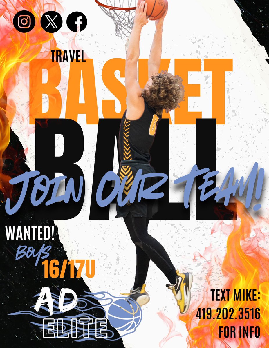 AD_elite (@ad__elite) on Twitter photo We need ONLY a few good guards who can play point and a few bigs for 16-17 U boys for 25-26 season. Northern Ohio, 2 practices weekly (mandatory) 7-8 tourneys, and all the rest $600 per player covers everything. DM or text only. We need ONLY a few good guards who can play point and a few bigs for 16-17 U boys for 25-26 season. Northern Ohio, 2 practices weekly (mandatory) 7-8 tourneys, and all the rest $600 per player covers everything. DM or text only.