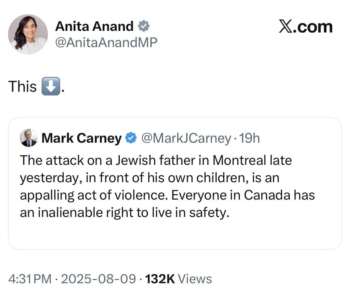 Darshan Maharaja (@theophanesrex) on Twitter photo It is painfully obvious that Minister <a href="/AnitaAnandMP/">Anita Anand</a> needs a grown up staffer to do her social media posts.
What happened in Montreal was a deplorable attack on a Jewish father in front of his children.
Even posting a word salad (par for the course in politics) would be better. It is painfully obvious that Minister <a href="/AnitaAnandMP/">Anita Anand</a> needs a grown up staffer to do her social media posts.
What happened in Montreal was a deplorable attack on a Jewish father in front of his children.
Even posting a word salad (par for the course in politics) would be better.