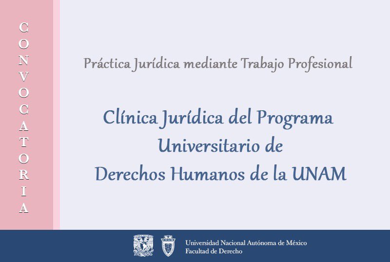 Facultad de Derecho (@derechounammx) on Twitter photo 📚✏️ Titúlate a través de prácticas en la clínica jurídica del programa universitario de derechos humanos de la UNAM, consulta las bases y envía tus documentos del 28 de julio al 13 de agosto de 2025 a: clinicajuridica@pudh.unam.mx
🔗 goo.su/bqzCV 📚✏️ Titúlate a través de prácticas en la clínica jurídica del programa universitario de derechos humanos de la UNAM, consulta las bases y envía tus documentos del 28 de julio al 13 de agosto de 2025 a: clinicajuridica@pudh.unam.mx
🔗 goo.su/bqzCV