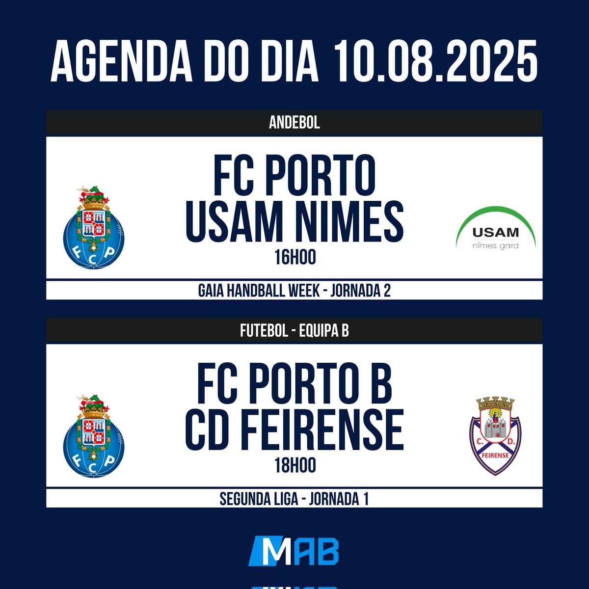 MAB1893's tweet photo. Agenda FC Porto de hoje 🔵⚪️

📺 Porto Canal, FC Porto TV, App FC Porto

#FCPorto #DragõesJuntos #NaçãoPorto #ComoNósUmDeNós #InfomáveisPorNatureza #ImortaisPorDireito #InvictosDeCoração #SeguimosJuntos https://t.co/VVQ1fj2Gz2