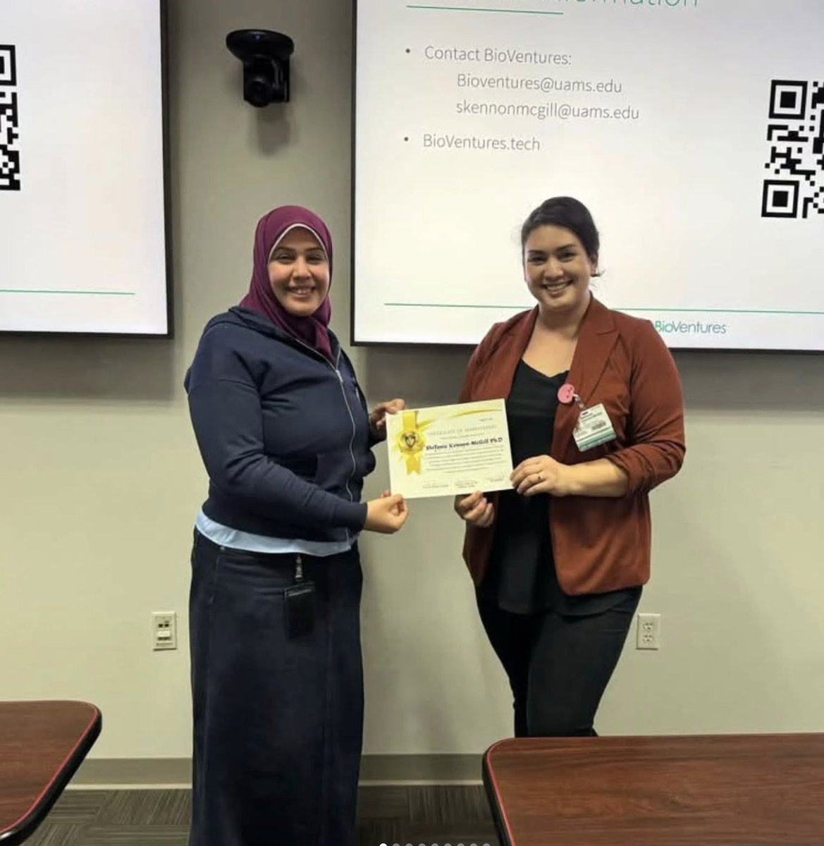 UAMSGSA's tweet photo. Thank you very much for Dr. Stefanie kennon-McGill for her valuable contributions and efforts in "Turning your research into impact: Intellectual property and entrepreneurship essentials for graduate students #UAMS #gradschool https://t.co/1V37hDg2lU