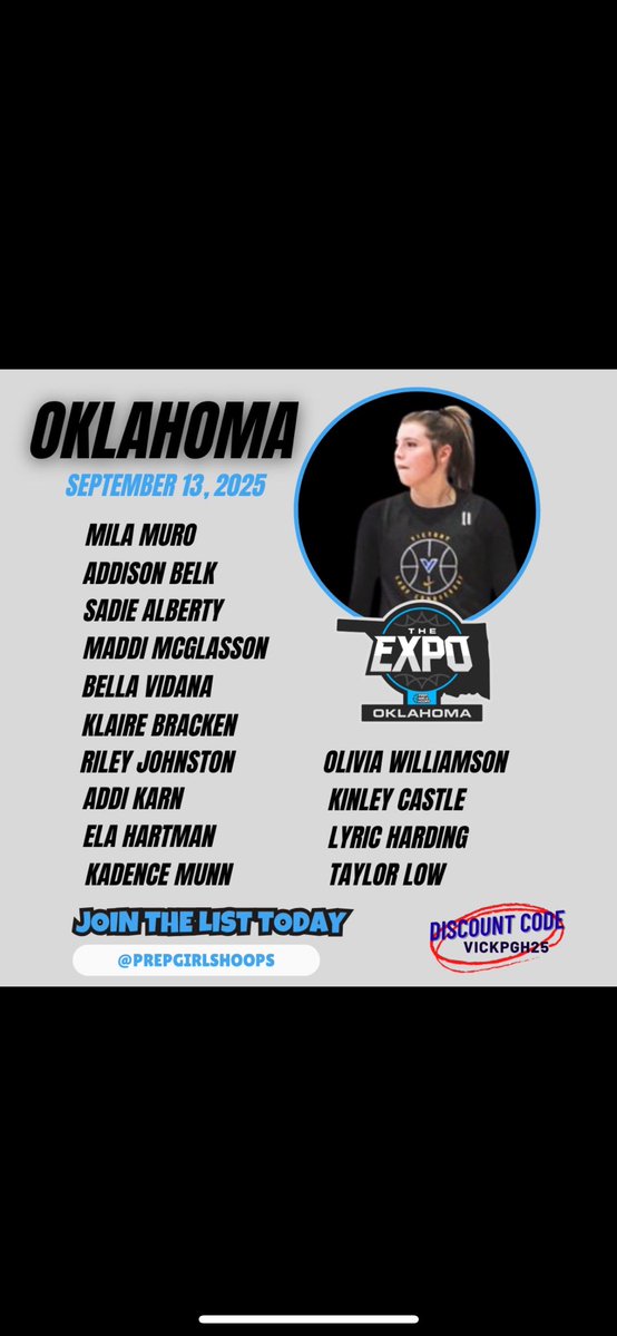 BellaV_2027 (@bellav2027) on Twitter photo Honored to be invited to The Expo by <a href="/PGHOklahoma/">Prep Girls Hoops Oklahoma</a>. Grateful for the opportunity to compete with the top talent in the state!
<a href="/coachjvick1/">Coachjvick (new)</a> @Razorbackwbb
@ucawb <a href="/DCCWBB/">Dallas Christian College WBB</a> <a href="/UNCAvlWBB/">Asheville Women's Basketball</a>
<a href="/AStateWB/">Arkansas State Women's Basketball</a> <a href="/CatoosaGBB/">Catoosa Girls Basketball</a> <a href="/uncwbb/">Carolina Women's Basketball</a>
<a href="/JAX_WBB/">Jacksonville Women's Basketball</a> <a href="/GoMocsWBK/">Chattanooga WBB</a> Honored to be invited to The Expo by <a href="/PGHOklahoma/">Prep Girls Hoops Oklahoma</a>. Grateful for the opportunity to compete with the top talent in the state!
<a href="/coachjvick1/">Coachjvick (new)</a> @Razorbackwbb
@ucawb <a href="/DCCWBB/">Dallas Christian College WBB</a> <a href="/UNCAvlWBB/">Asheville Women's Basketball</a>
<a href="/AStateWB/">Arkansas State Women's Basketball</a> <a href="/CatoosaGBB/">Catoosa Girls Basketball</a> <a href="/uncwbb/">Carolina Women's Basketball</a>
<a href="/JAX_WBB/">Jacksonville Women's Basketball</a> <a href="/GoMocsWBK/">Chattanooga WBB</a>