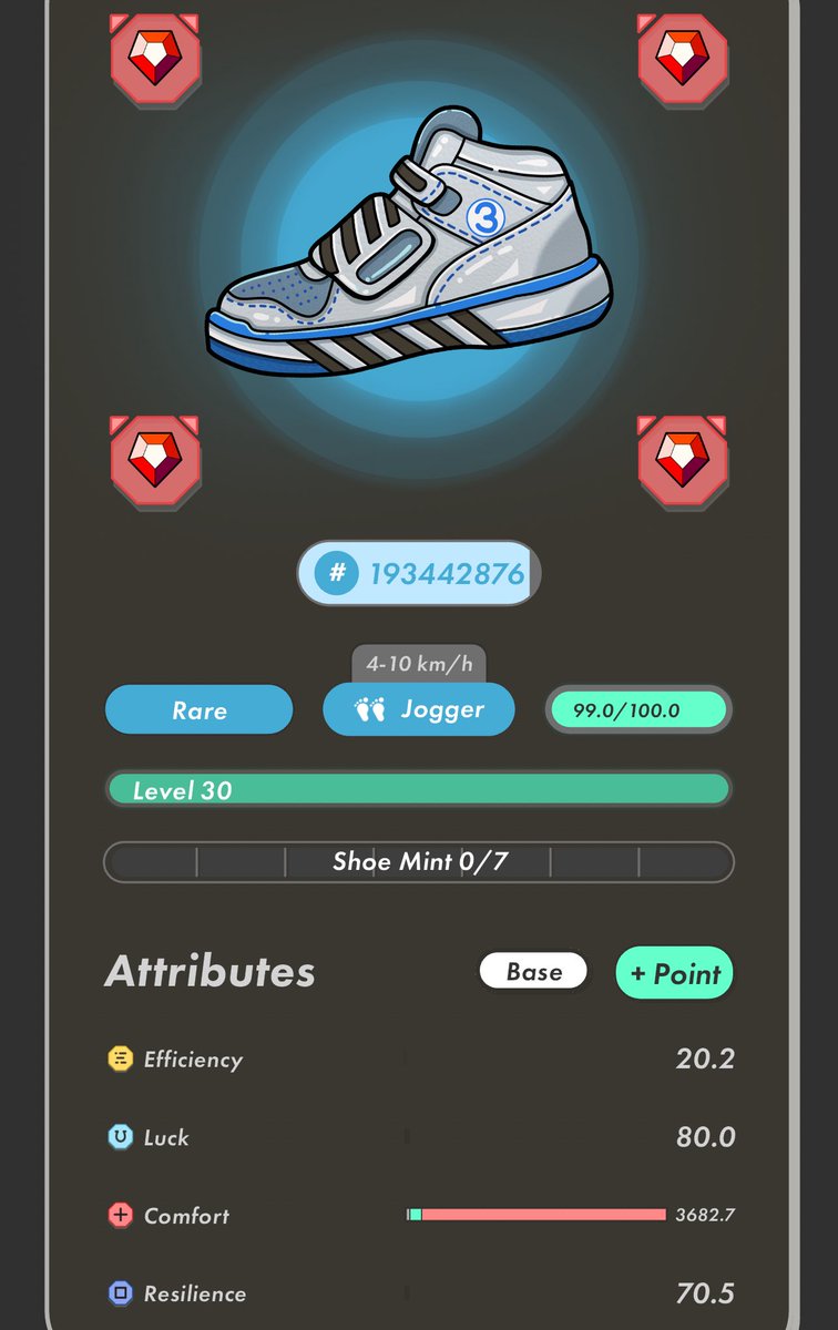 Finally getting about 1 $GMT per minute. Decided to upgrade and approach Comfort gems as my GMT store of value for more yield. #stepn