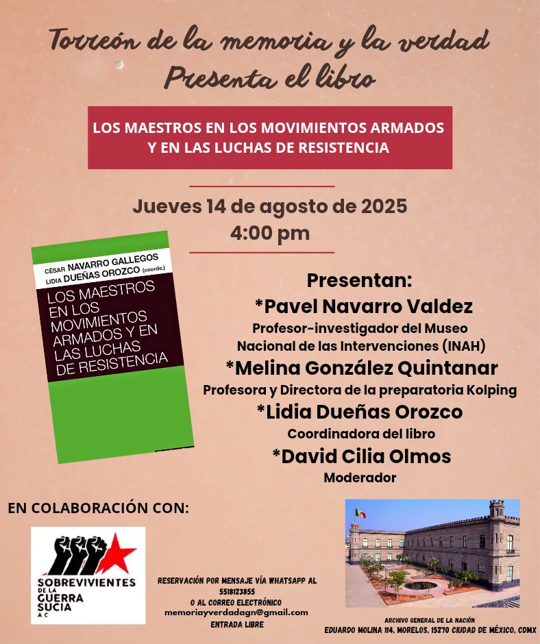lidpuma's tweet photo. Atenta y cordial invitación para que nos acompañen a presentar el libro: Los maestros en los movimientos armados y en las luchas de resistencia, en el Archivo General de la Nación. @lhan55 @Pavelnavarrov @abel_chirundo @EneidaFabiola @INEHRM https://t.co/JScHePNRWo